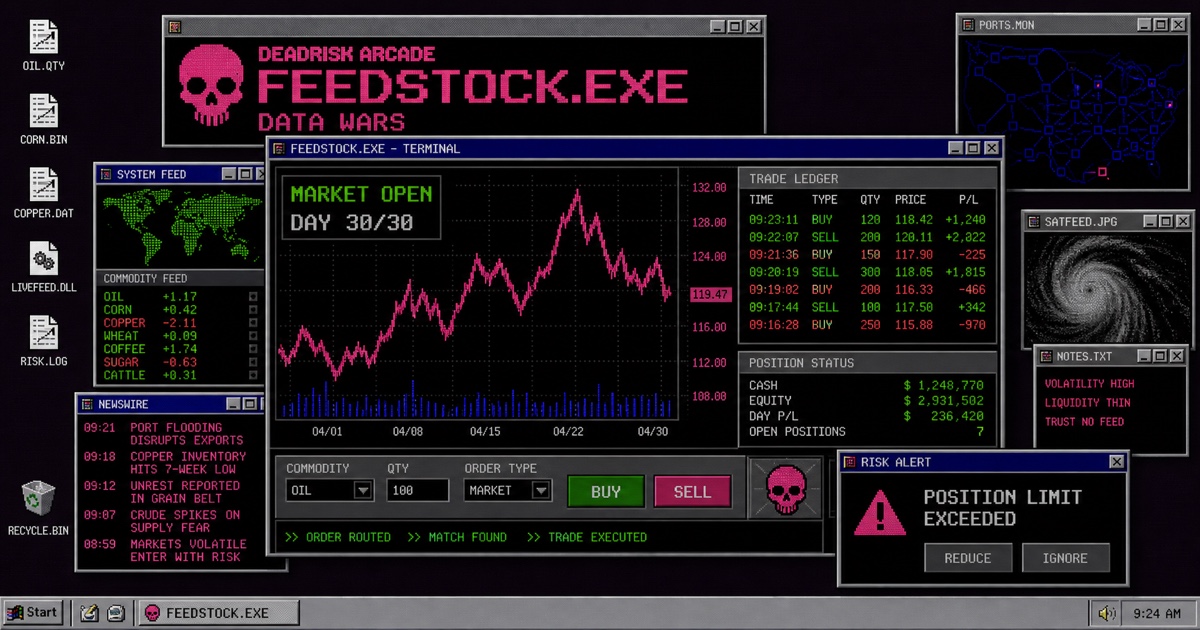 FEEDSTOCK trading desk with Windows 98 market windows